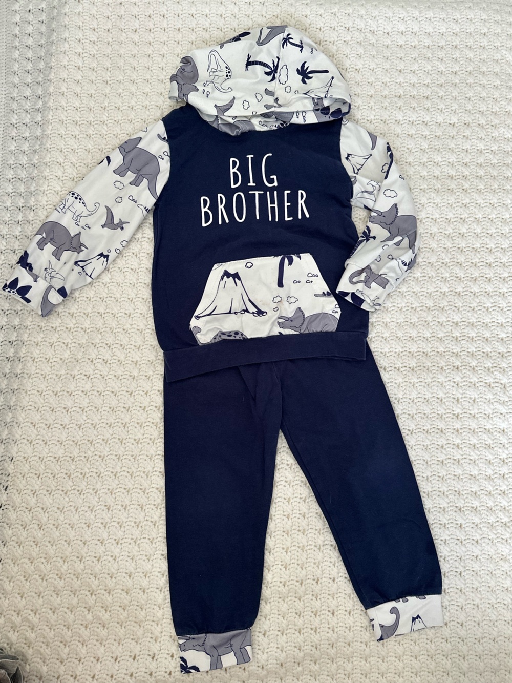 2T Toddler Big Brother Navy Kids Sweatpants and Long Sleeve Sweater Set Dinosaur